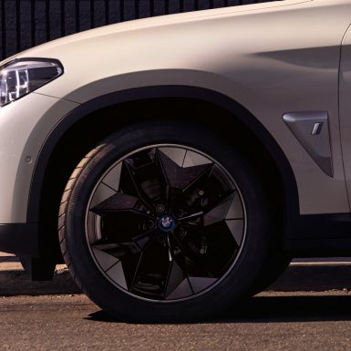Aerodynamic wheels BMW iX3 G08 metallic close-up wheel Aerodynamic wheels BMW iX3 G08 2020 Mineral White metallic close-up wheel exterior
