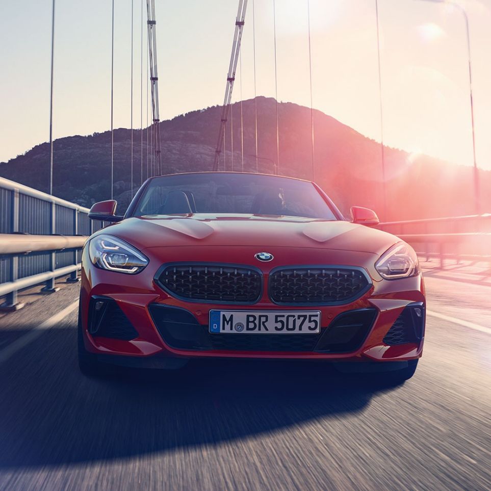 BMW Z4 Roadster on a bridge Front shot of the BMW Z4 Roadster on a bridge