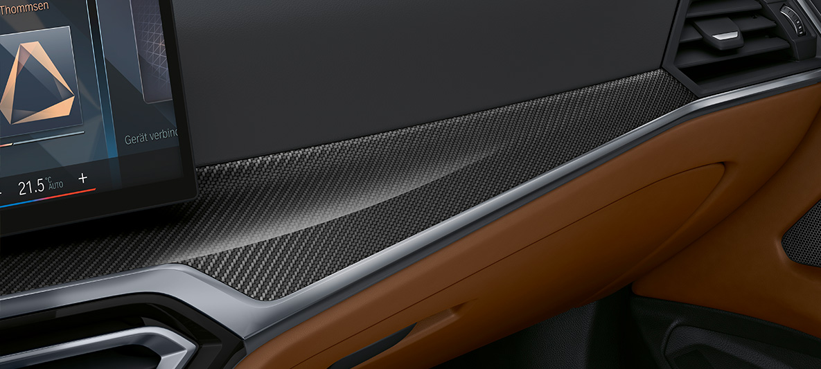 BMW Individual Interior trims 'Carbon Fibre’ with highlight trim finisher Pearl Chrome BMW 4 Series Convertible Individual G23 2020 interior BMW Individual Interior trims 'Carbon Fibre’ with highlight trim finisher Pearl Chrome BMW 4 Series Convertible Individual G23 2020 interior