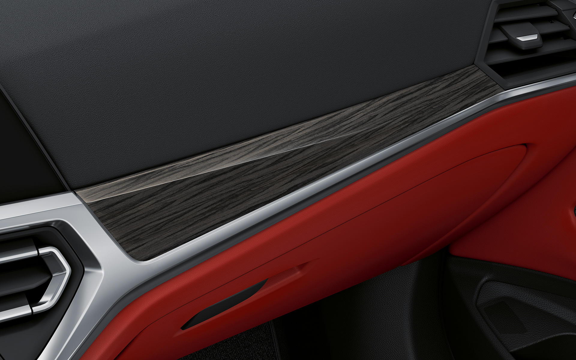 ภายในห้องโดยสาร BMW 4 Series Coupé Individual G22 2020 แผงประตูด้านในตกแต่งด้วย Fine Wood ภายในห้องโดยสาร BMW 4 Series Coupé Individual G22 2020 แผงประตูด้านในตกแต่งด้วย Fine Wood สี Pearl Chrome