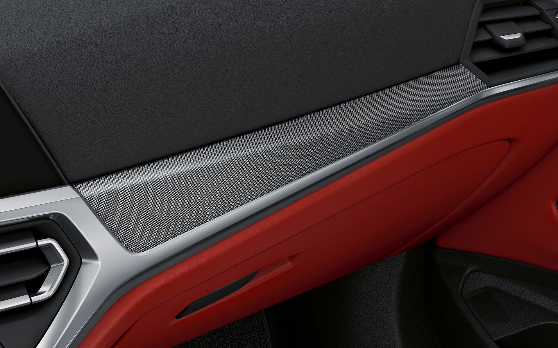 ภายในห้องโดยสาร BMW 4 Series Coupé Individual G22 2020 แผงประตูด้านในตกแต่งด้วย Aluminium Fabric High-Gloss ภายในห้องโดยสาร BMW 4 Series Coupé Individual G22 2020 แผงประตูด้านในตกแต่งด้วย Aluminium Fabric High-Gloss สี Pearl Chrome จาก BMW Individual