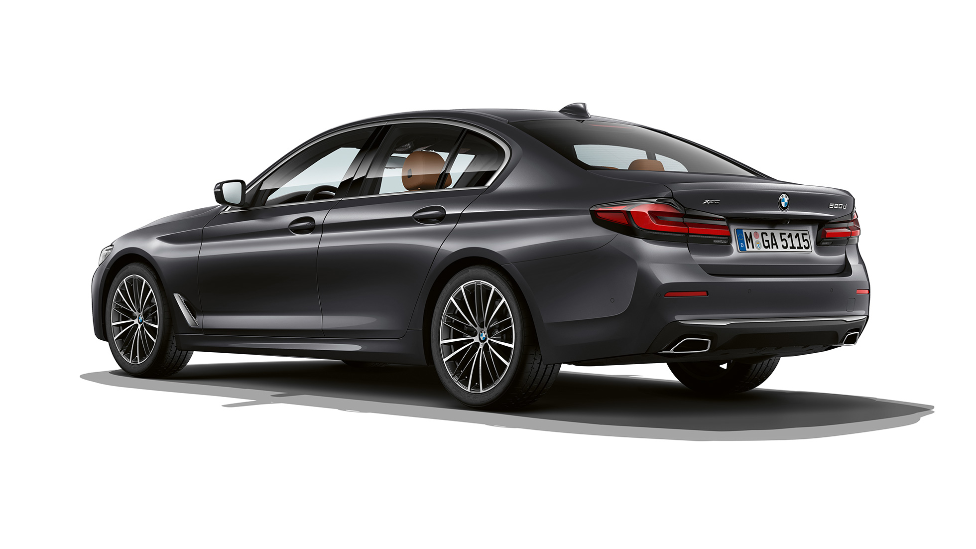 BMW 5 Series Sedan G30 Basic equipment rear BMW 5 Series Sedan 540i G30 2020 Basic equipment in Sophisto Grey three-quarter rear view