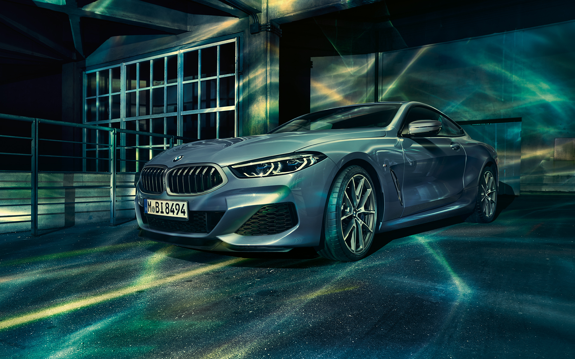 BMW 8 Series Coupé, three-quarter front A three-quarter front still shot of the BMW 8 Series Coupé in an urban setting.