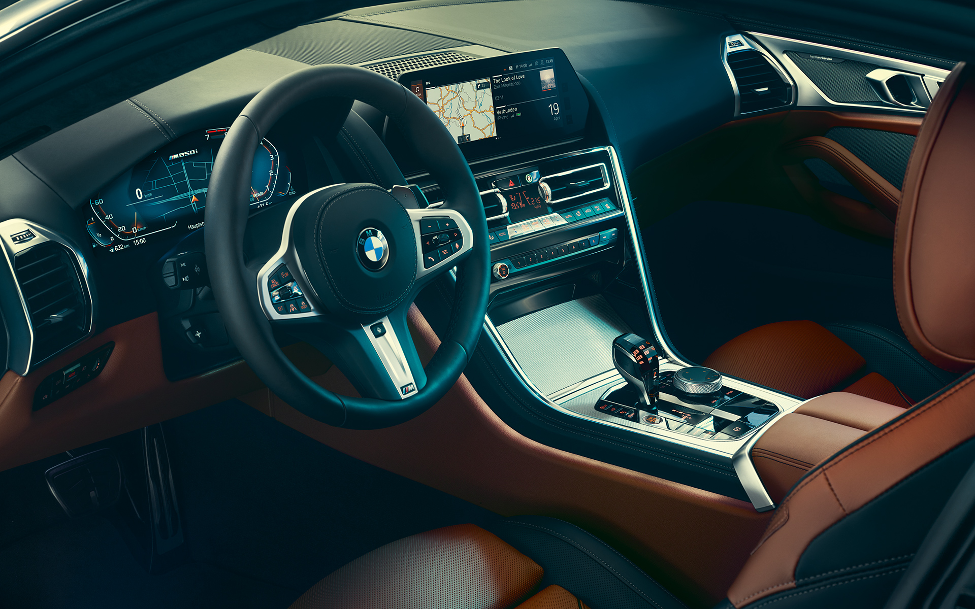 BMW 8 Series Coupé, steering wheel Interior of the BMW 8 Series Coupé, focused on steering wheel.