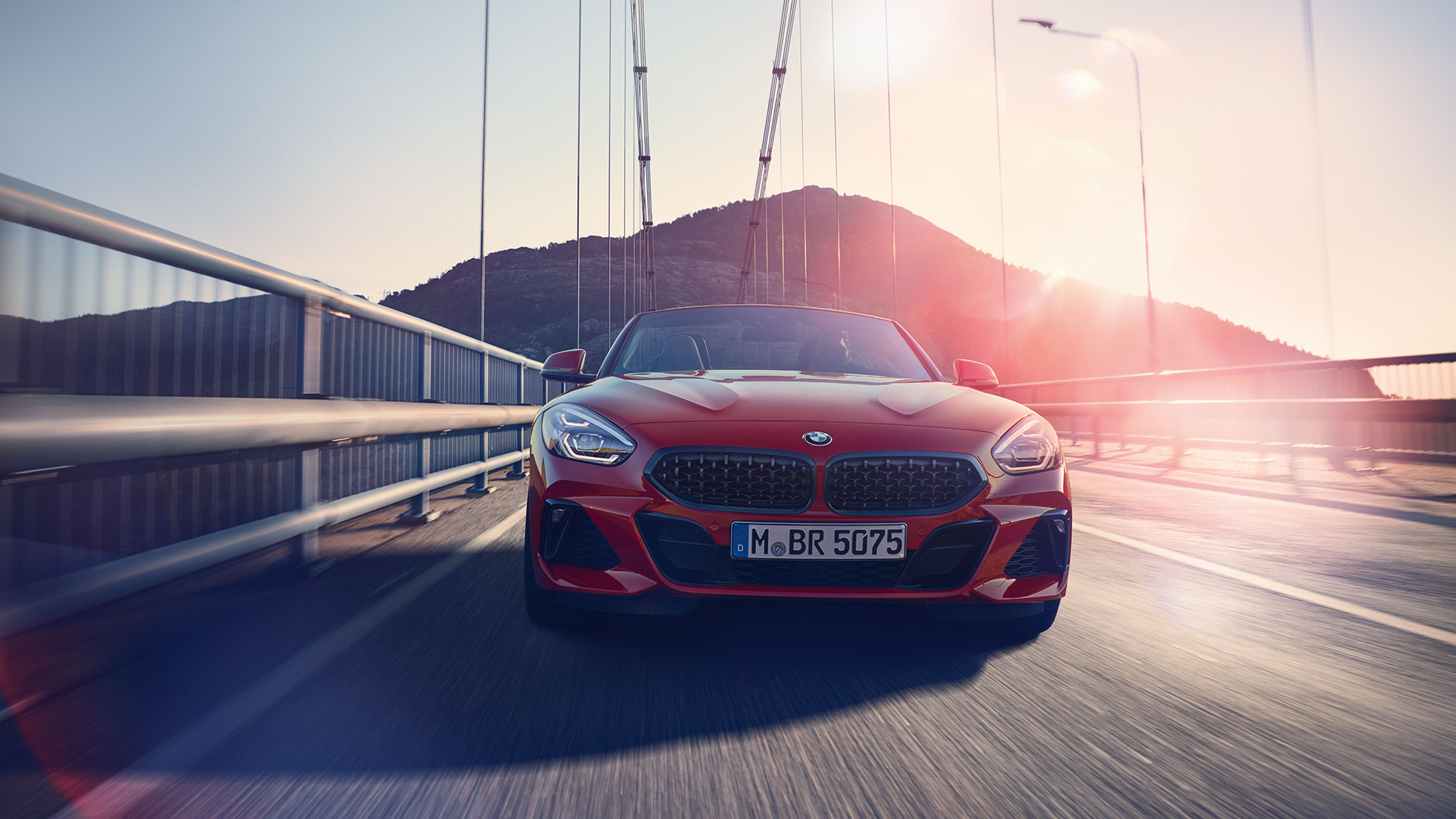 BMW Z4 Roadster on a bridge Front shot of the BMW Z4 Roadster on a bridge