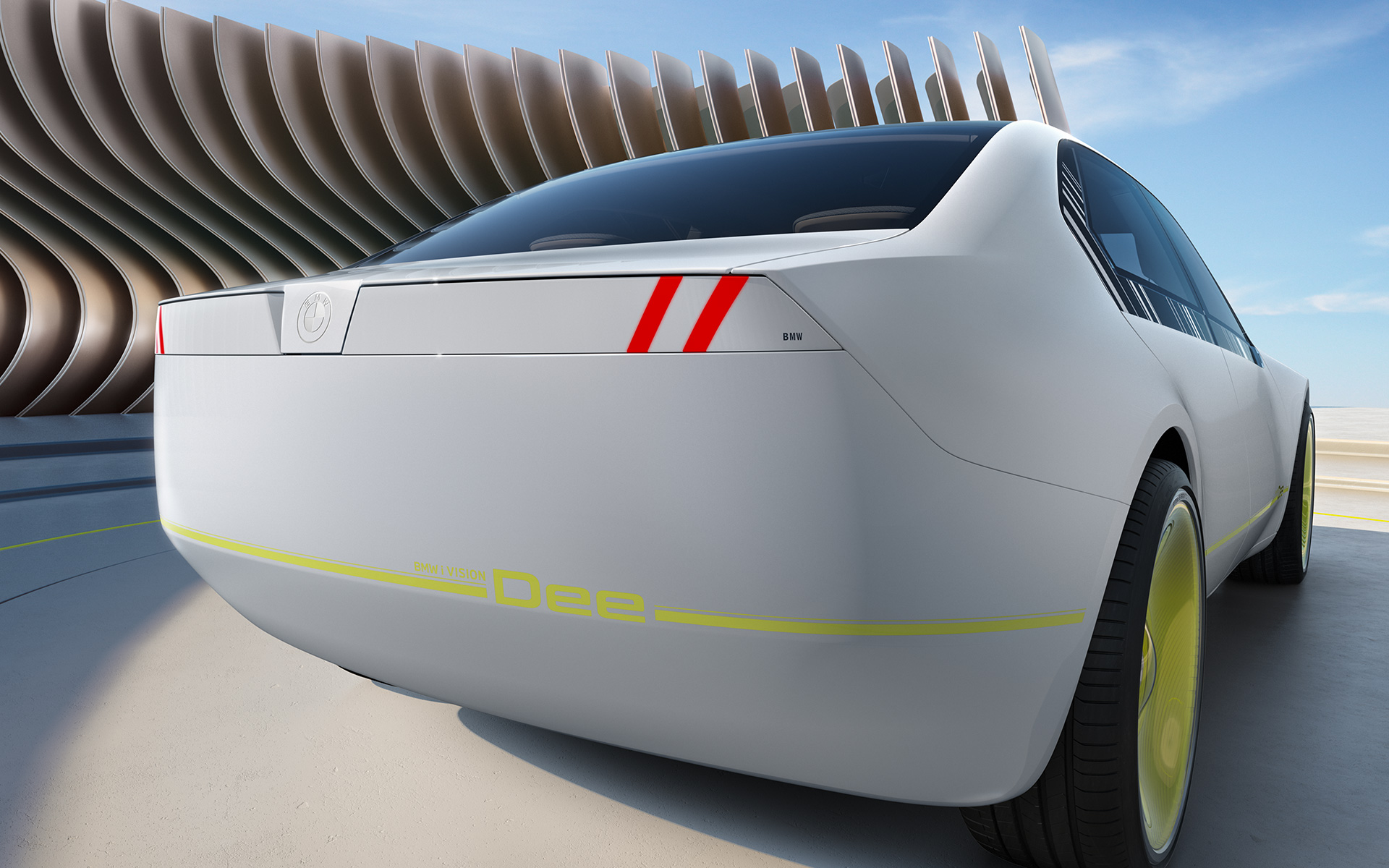 มุมมองด้านหลังการออกแบบภายนอก BMW i Vision Dee มุมมองด้านหลังการออกแบบภายนอกรถยนต์ภายใต้วิสัยทัศน์ BMW i Vision Dee