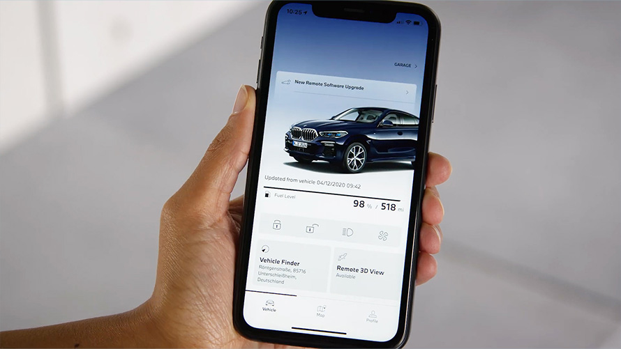 มุมมองของ My BMW App ในสมาร์ทโฟน Remote Software Upgrade มุมมองของ My BMW App ในสมาร์ทโฟน