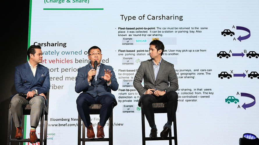 งานเสวนาในหัวข้อ “จุดเริ่มต้นของระบบการใช้ยานพาหนะร่วมกัน (Car Sharing) ในประเทศไทย” โดย ดร. ยศพงษ์ ลออนวล (กลาง) นายกสมาคมยานยนต์ไฟฟ้าไทย และ ประธานคลัสเตอร์วิจัยยานยนต์ มหาวิทยาลัยเทคโนโลยีพระจอมเกล้าธนบุรี (มจธ.) และ คุณกฤษฏิ์ วิชัยวัฒนา งานเสวนาในหัวข้อ “จุดเริ่มต้นของระบบการใช้ยานพาหนะร่วมกัน (Car Sharing) ในประเทศไทย” โดย ดร. ยศพงษ์ ลออนวล (กลาง) นายกสมาคมยานยนต์ไฟฟ้าไทย และ ประธานคลัสเตอร์วิจัยยานยนต์ มหาวิทยาลัยเทคโนโลยีพระจอมเกล้าธนบุรี (มจธ.) และ คุณกฤษฏิ์ วิชัยวัฒนา